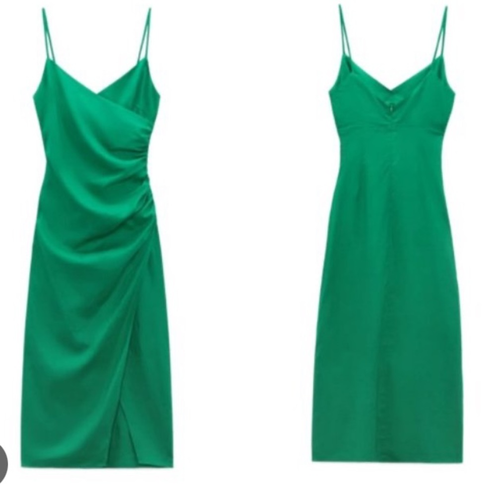 Zara linen midi slit wrap dress